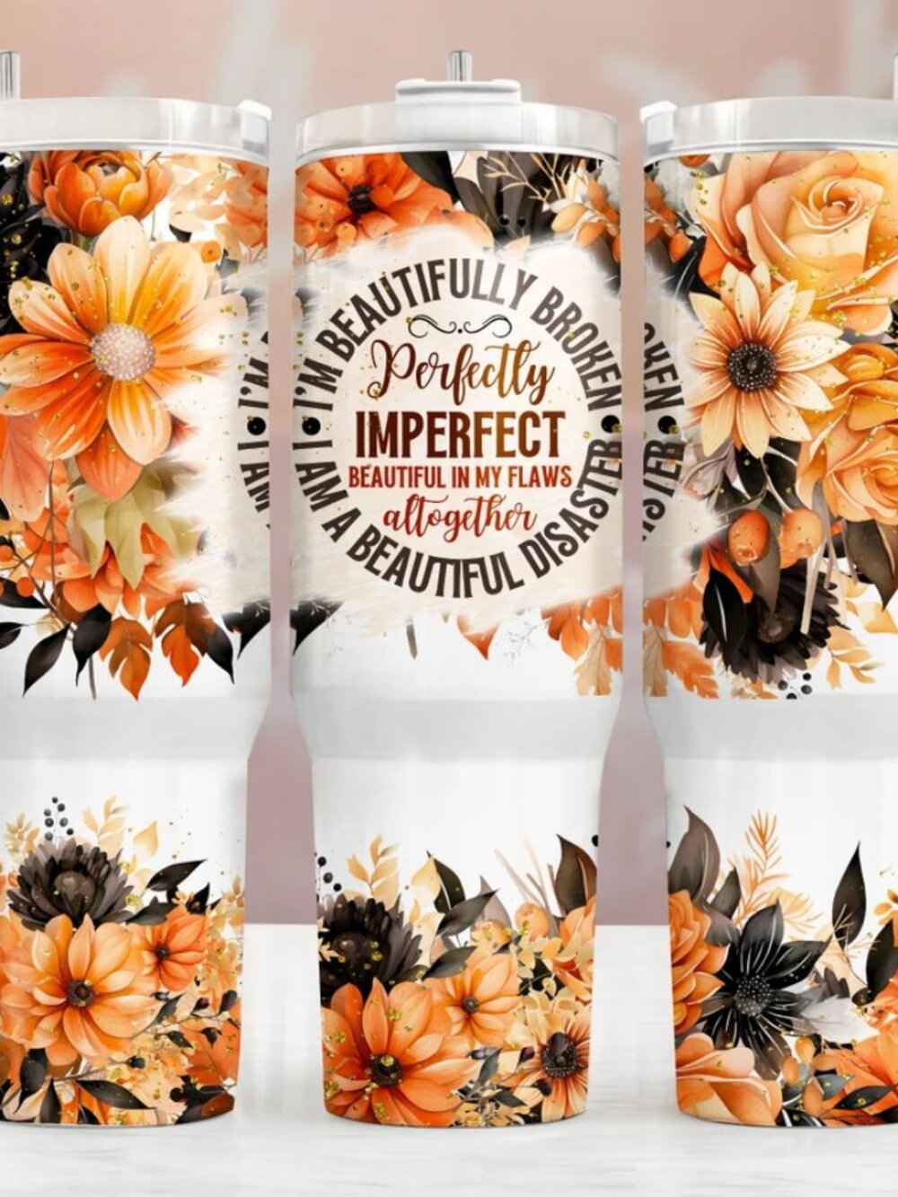 Sarcastic 40oz Tumbler, Sunflower Mug, Floral Fall Cup